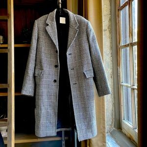 Sandro Men’s black & white mixed plaid coat